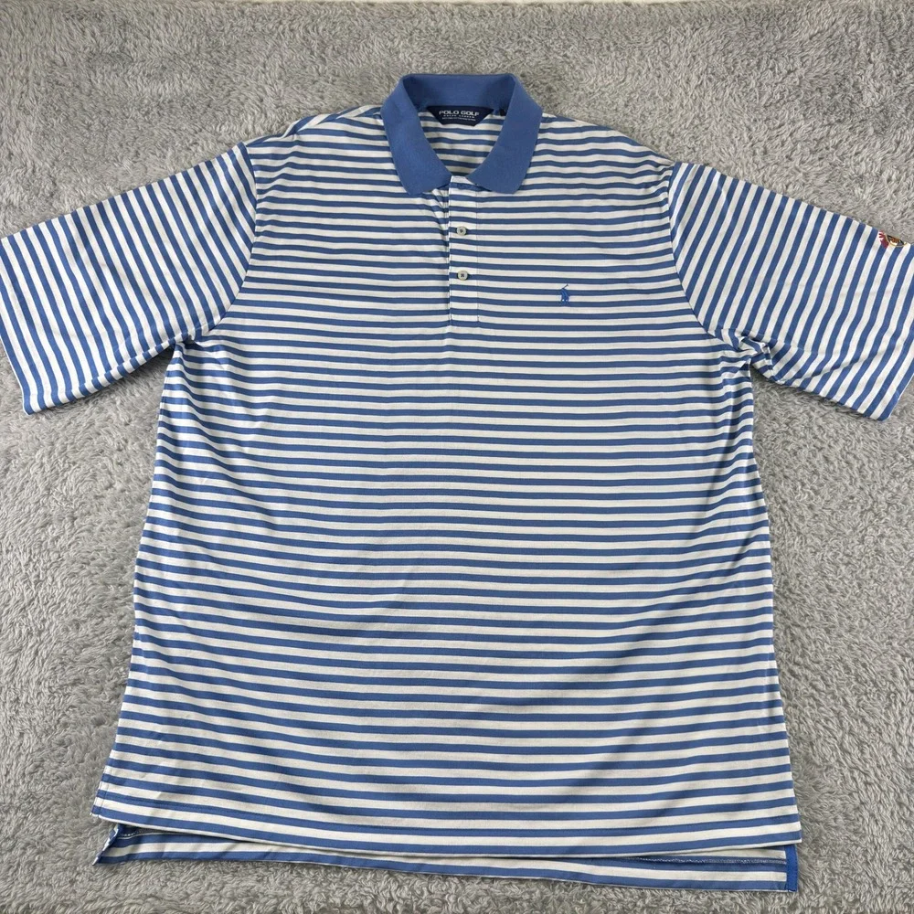 Polo Golf Ralph Lauren Mens XL‎ Blue White Striped Pima Cotton Seminole Golf